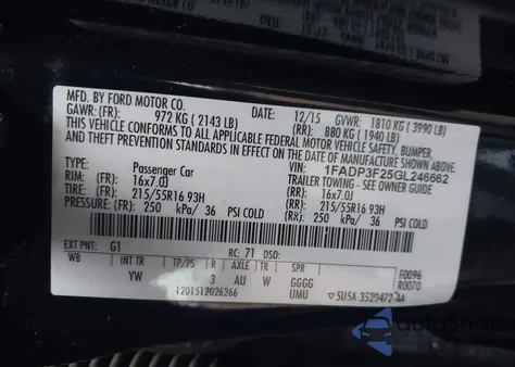 2016 Ford Focus Se z USA, uszkodzony, nr VIN 1FADP3F25GL246662